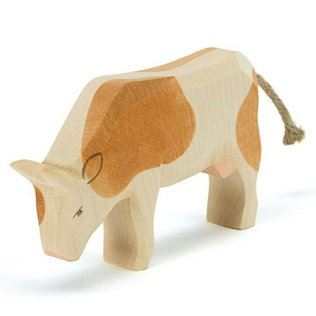 Kuh braun Holzfigur fressend 9,5 cm hoch