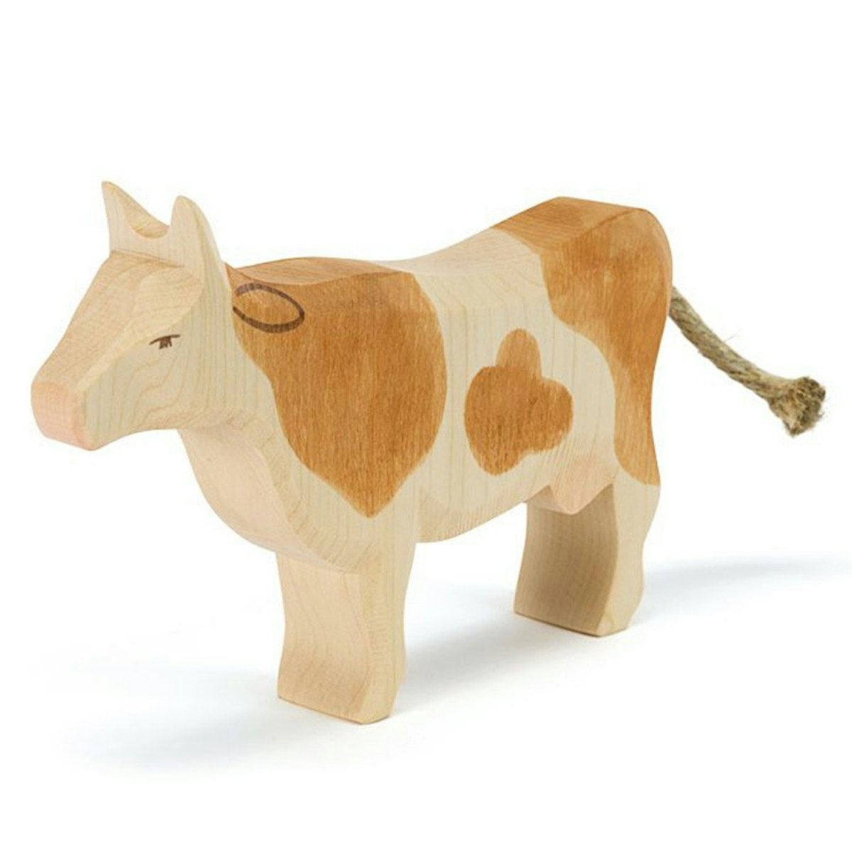 Kuh braun Holzfigur stehend 11,5 cm hoch