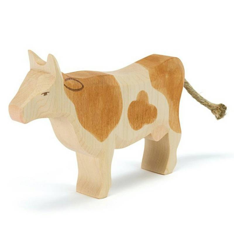 Kuh braun Holzfigur stehend 11,5 cm hoch