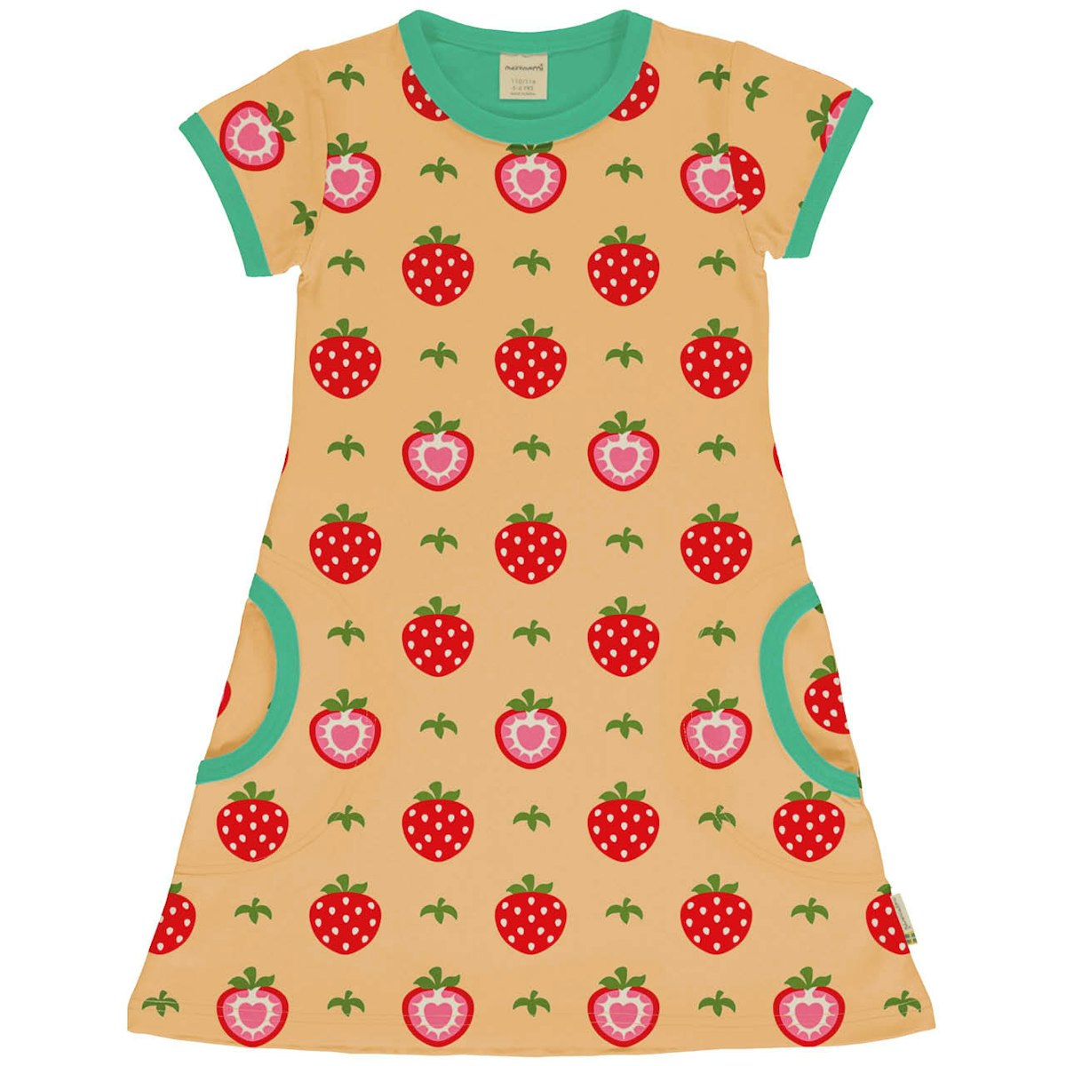 Kurzarm Kleid A-Linie Erdbeeren beige 98/104