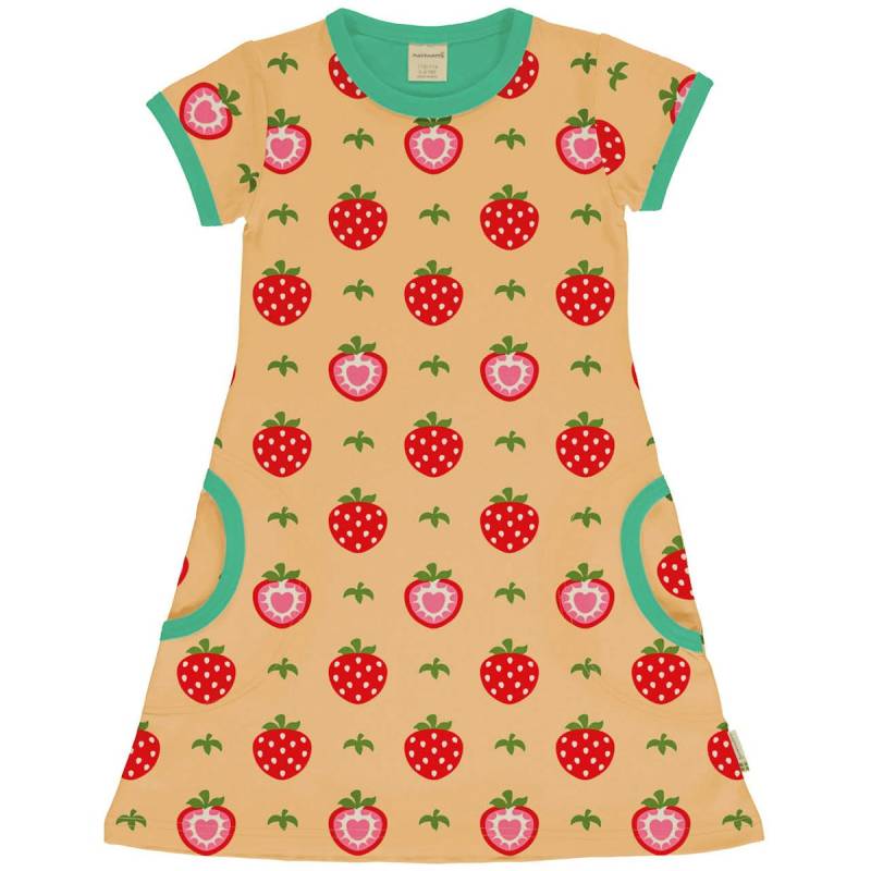 Kurzarm Kleid A-Linie Erdbeeren beige 98/104
