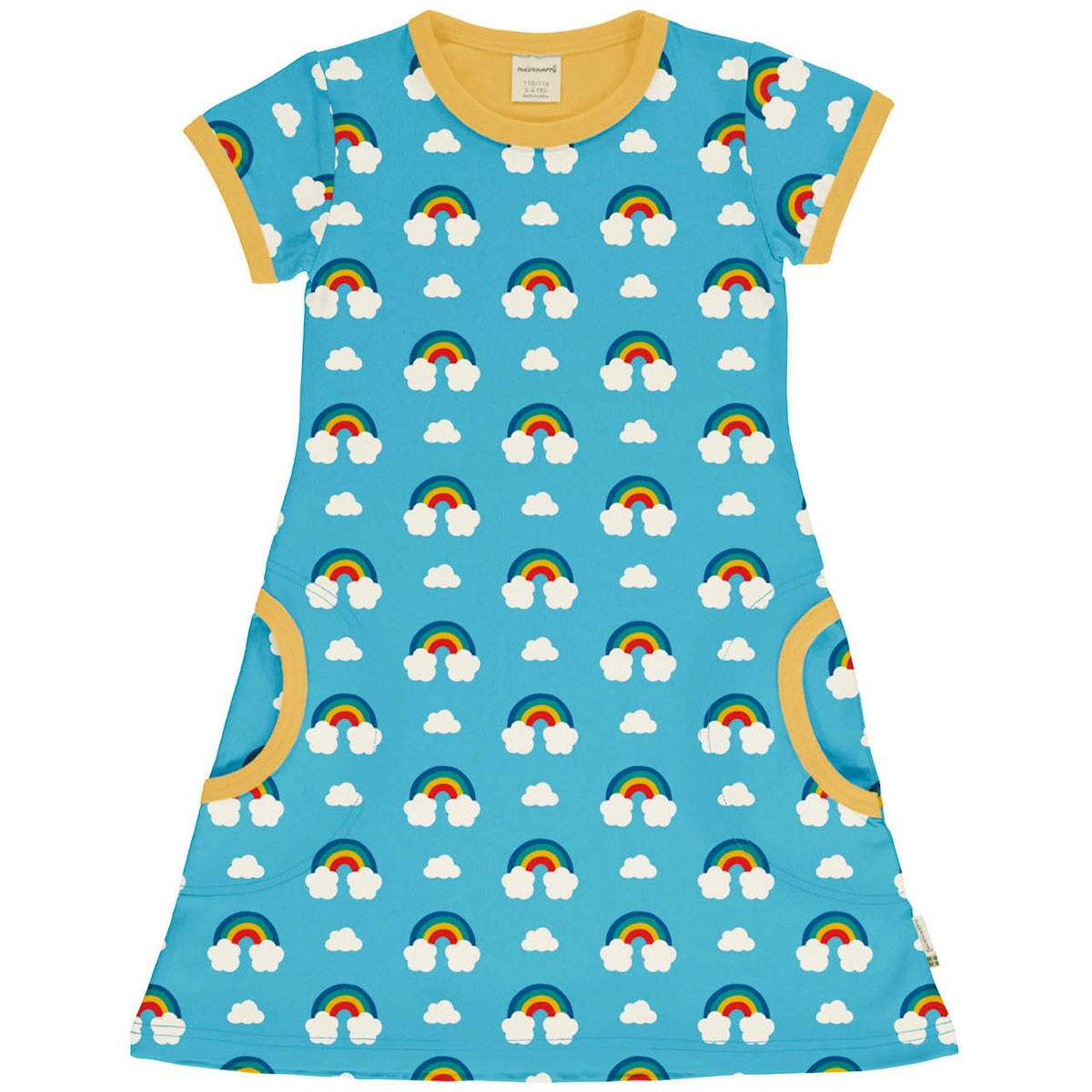 Kurzarm Kleid A-Linie Regenbogen hellblau 86/92