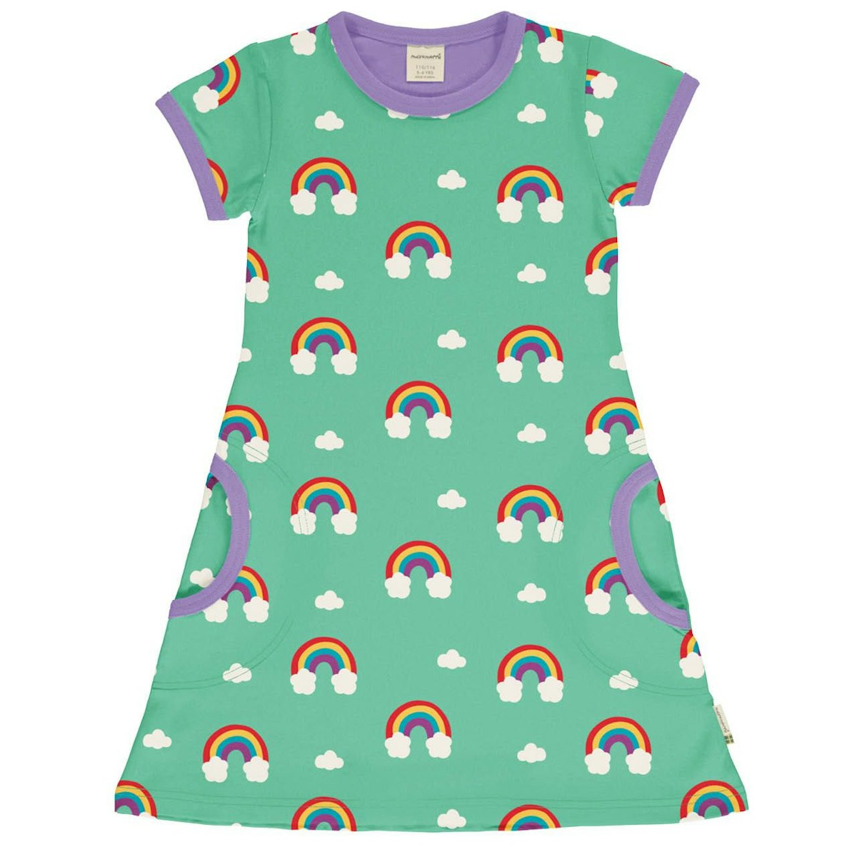 Kurzarm Kleid A-Linie Regenbogen türkis 98/104
