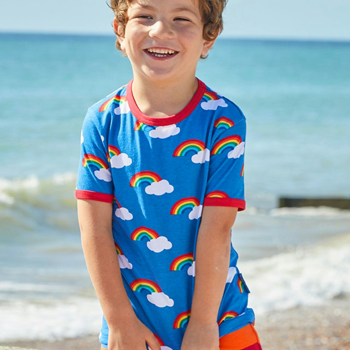 Kurzarm T-Shirt Regenbogen blau 116