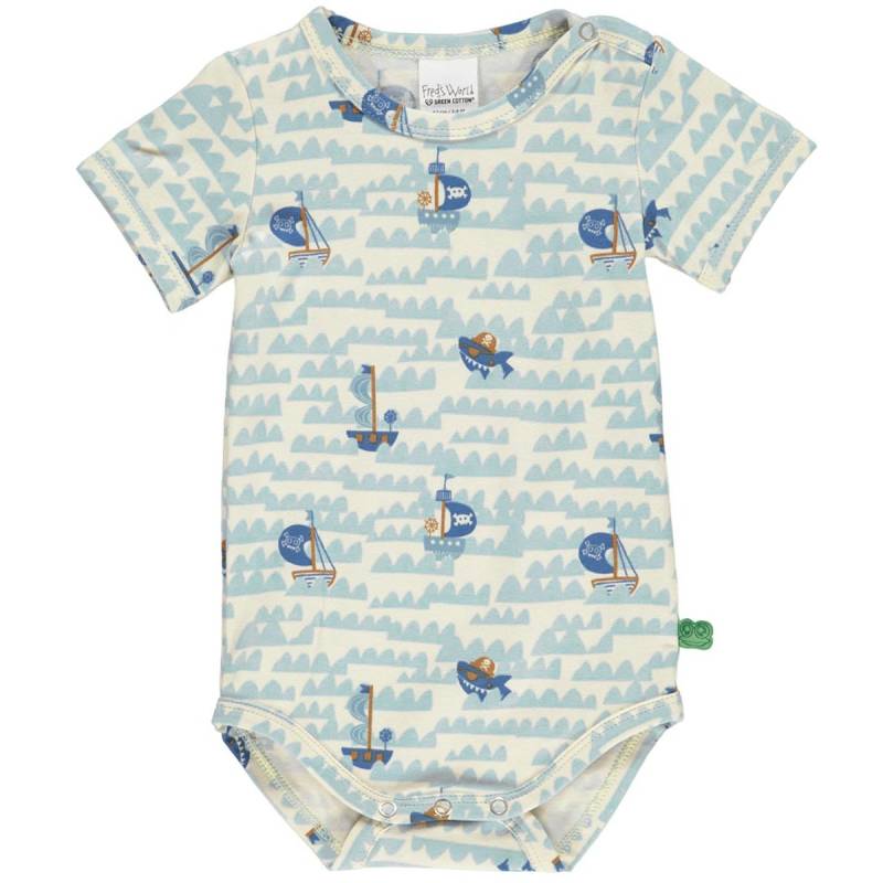 Kurzarmbody Piratenschiffe creme-hellblau 74