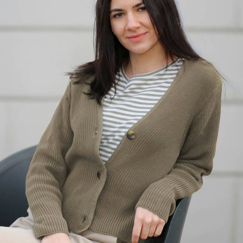 Kurze Damen Strickjacke khaki S