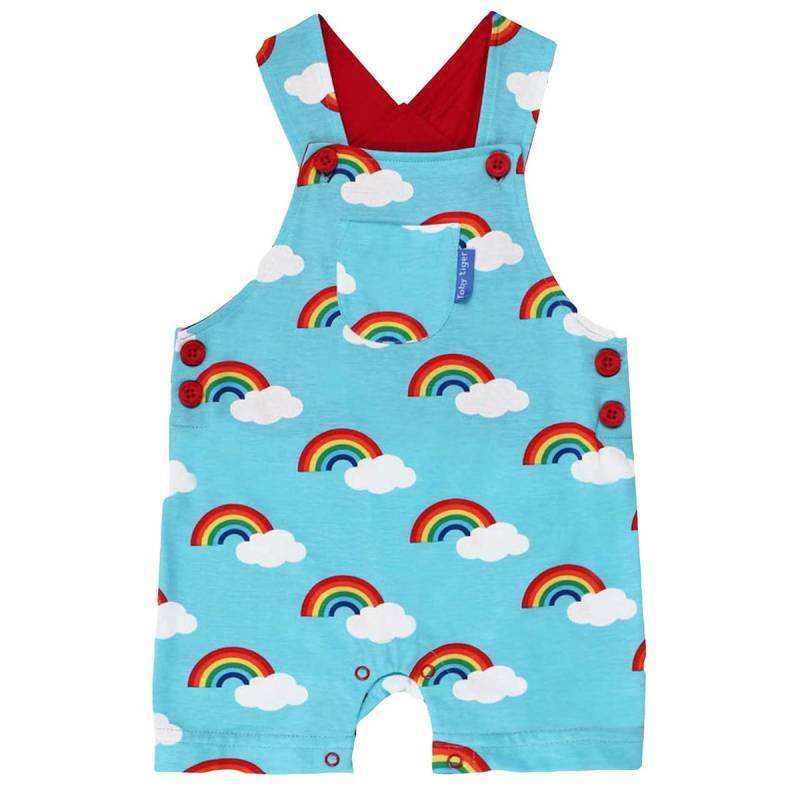 Kurzer Strampler mit Latz Regenbogen türkis 98 Kurzer Strampler mit Latz Regenbogen türkis 98