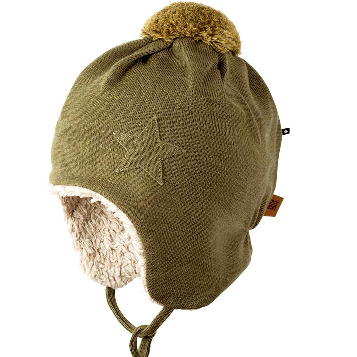 Kuschelige Plüsch Woll Mütze moos-grün 41/43