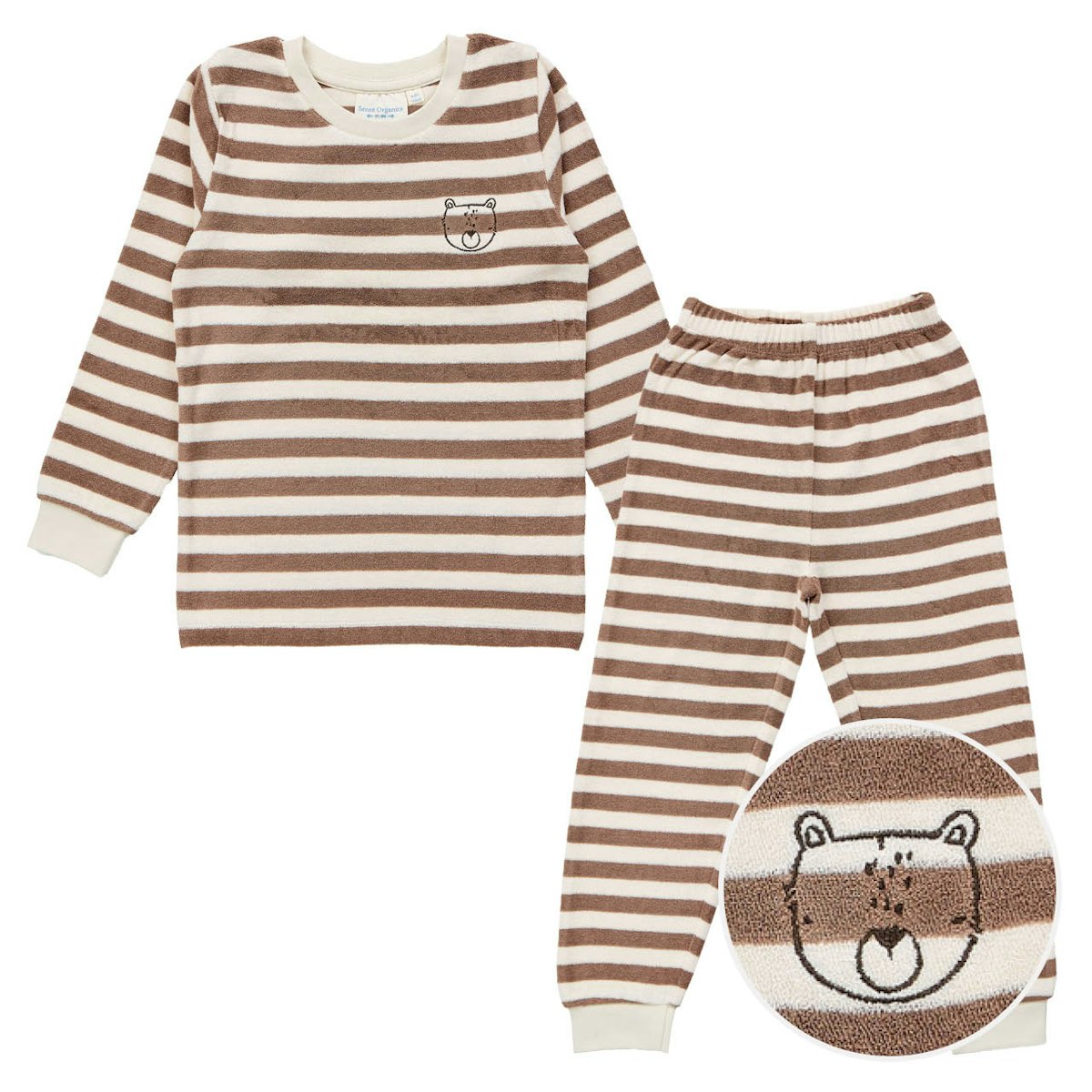 Kuscheliger Frottee Schlafanzug braun gestreift 98/104