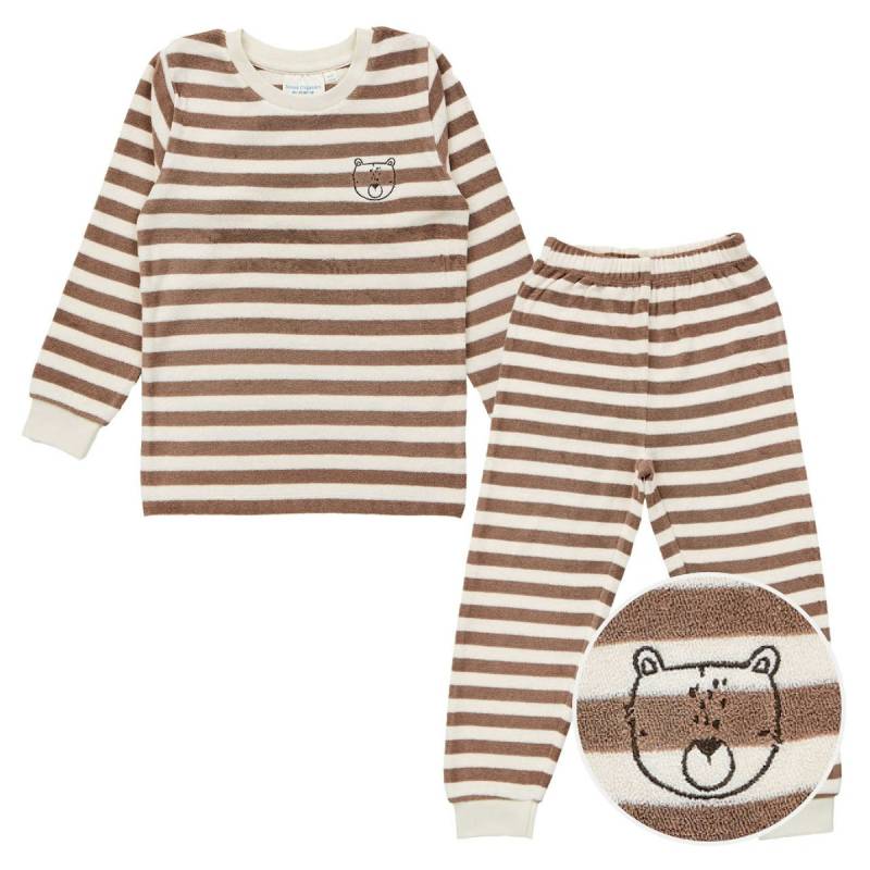 Kuscheliger Frottee Schlafanzug braun gestreift 98/104