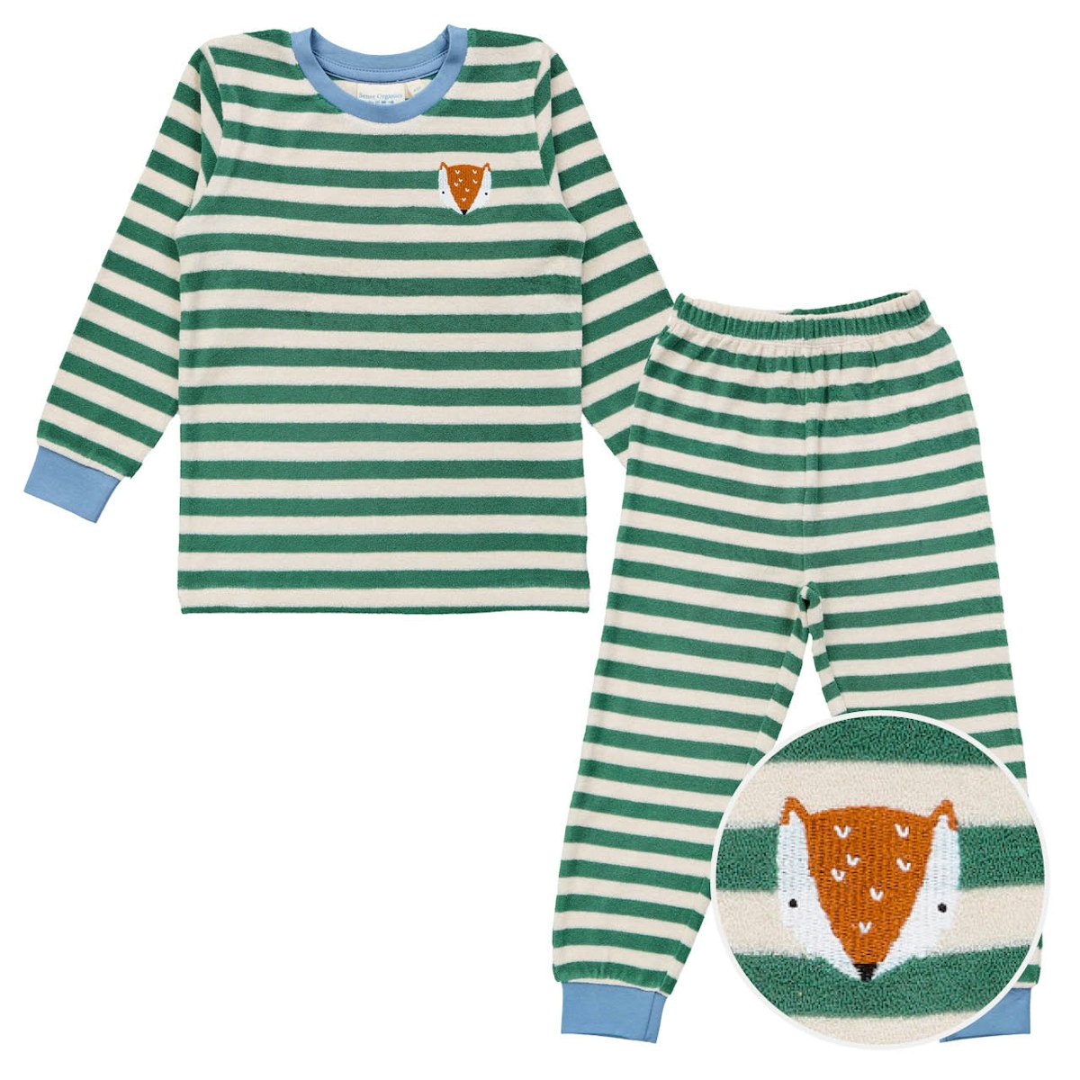 Kuscheliger Frottee Schlafanzug petrol gestreift 134/140