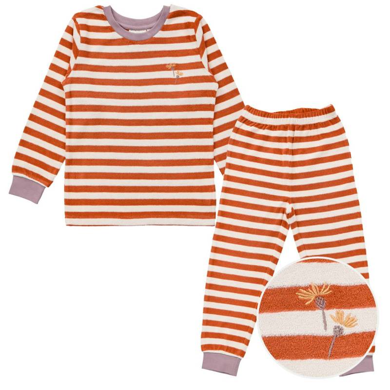 Kuscheliger Frottee Schlafanzug rostrot gestreift 104/110 Kuscheliger Frottee Schlafanzug rostrot gestreift 104/110