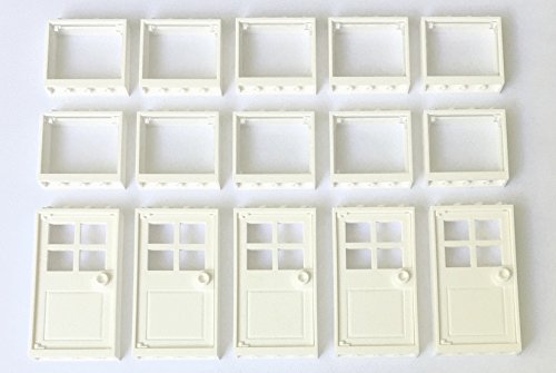 LEGO 15 Fenster- und Türbündel, 10 x 1 x 4 x 3 Fenster mit Glas und 5 x 1 x 4 x 6 Türen, Weiß LEGO 15 Fenster- und Türbündel, 10 x 1 x 4 x 3 Fenster mit Glas und 5 x 1 x 4 x 6 Türen, Weiß