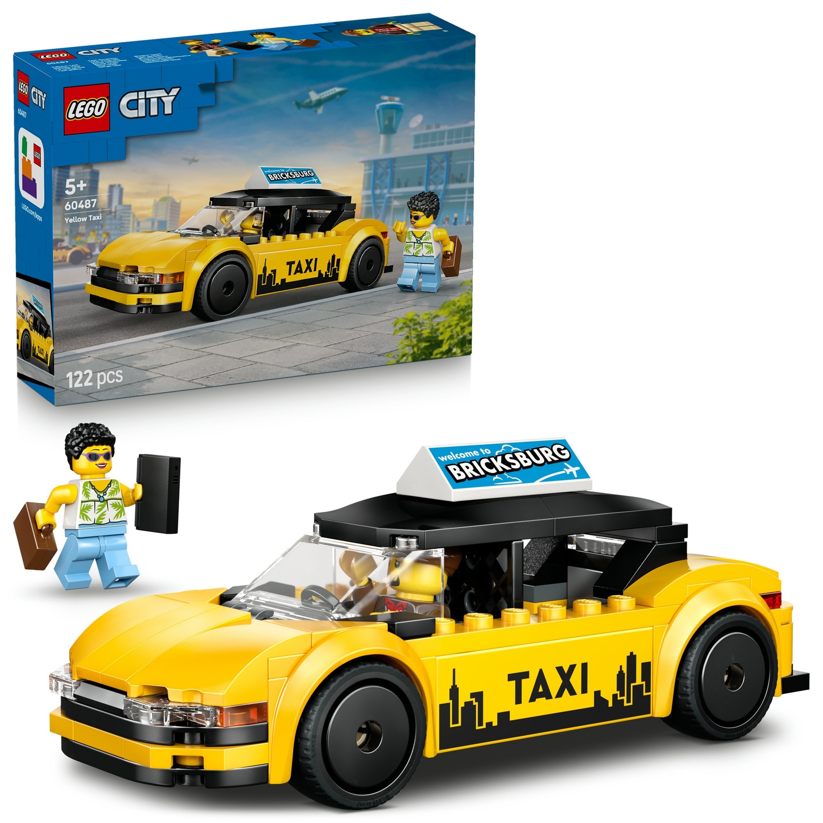 LEGO City Yellow Taxi Model Car Kit with 2 Minifigures 60487