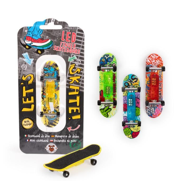 LETS SKATE LED Finger-Skateboard 9,6x2,5x1,3cm Blau Spielzeug + Gadgets
