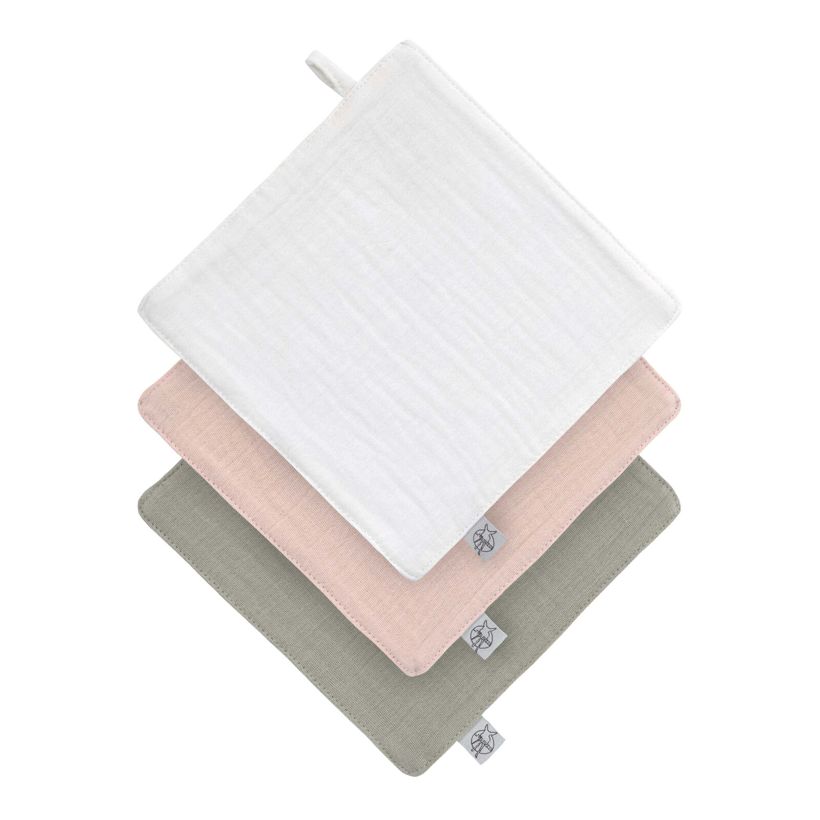 Lässig - Mull Waschlappen 3er Set, Beige Rosa Oliv (A)