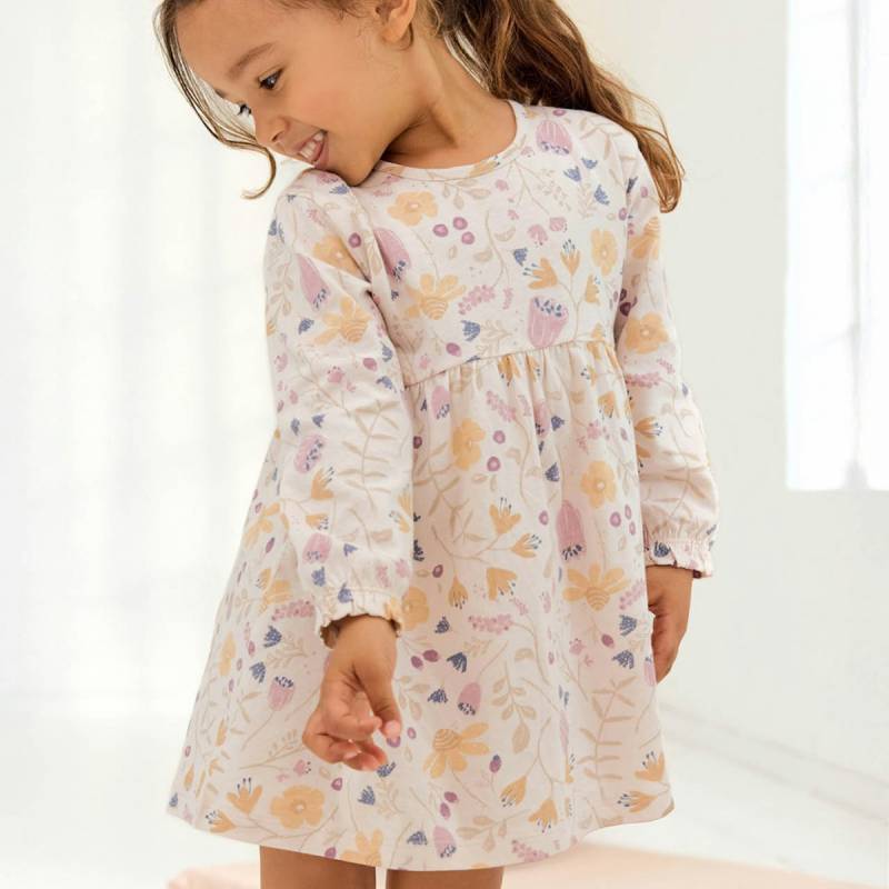 Langarm Flatterkleid Blumenmotive puderrosa 104