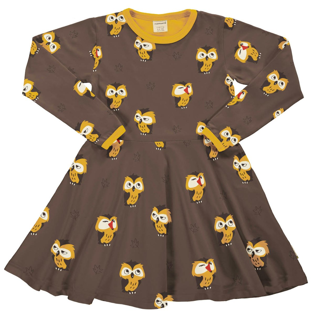 Langarm Flatterkleid Eulen braun 98/104