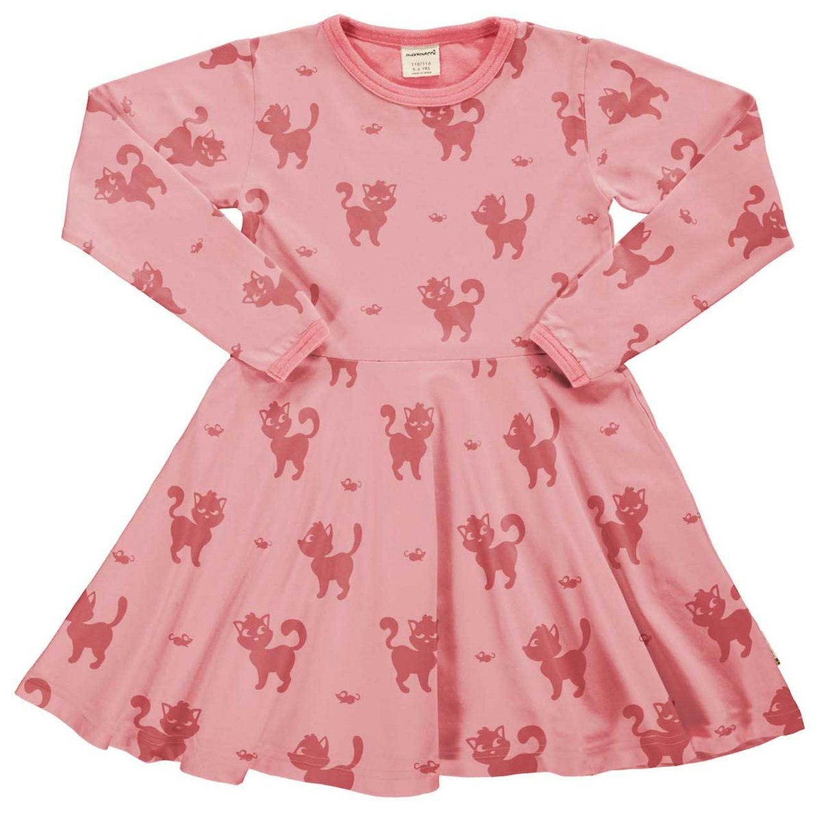 Langarm Flatterkleid Katzen rosa im Mono Look 110/116