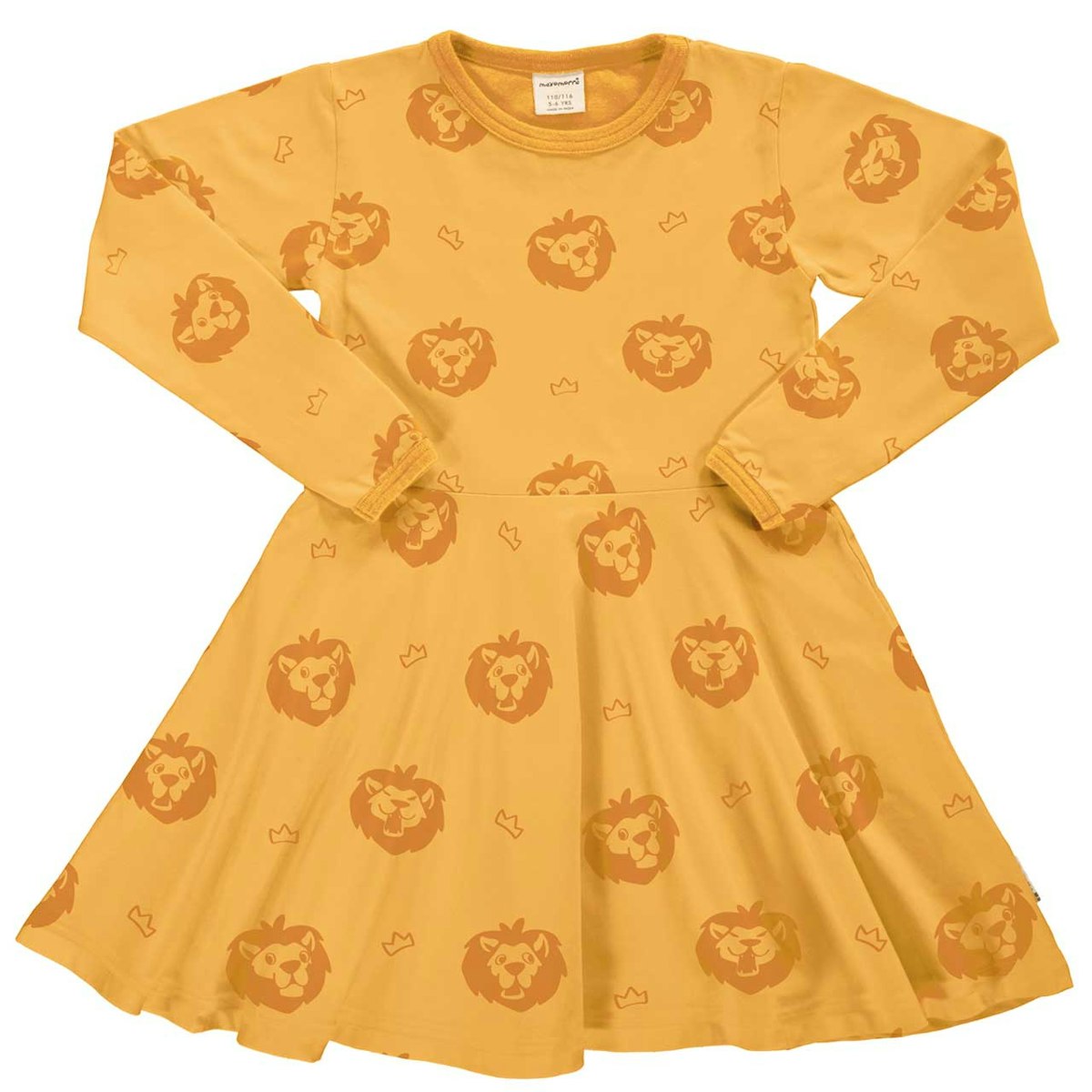 Langarm Flatterkleid Löwen gelb im Mono Look 110/116