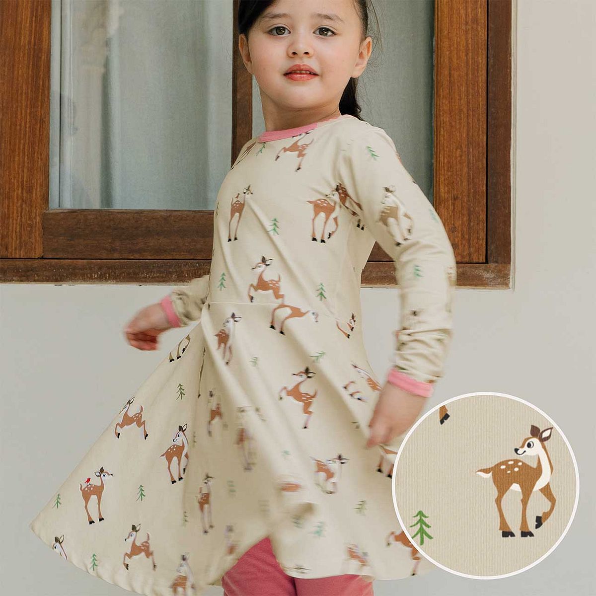 Langarm Flatterkleid Rehe beige 110/116