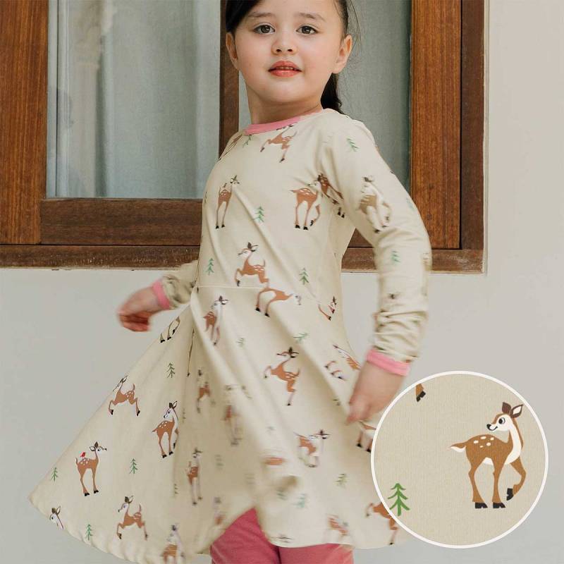 Langarm Flatterkleid Rehe beige 110/116 Langarm Flatterkleid Rehe beige 110/116