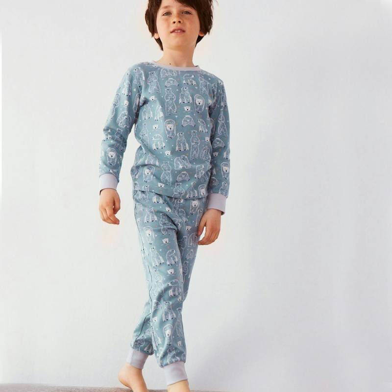 Langarm Schlafanzug Interlock Eisbär blau 146