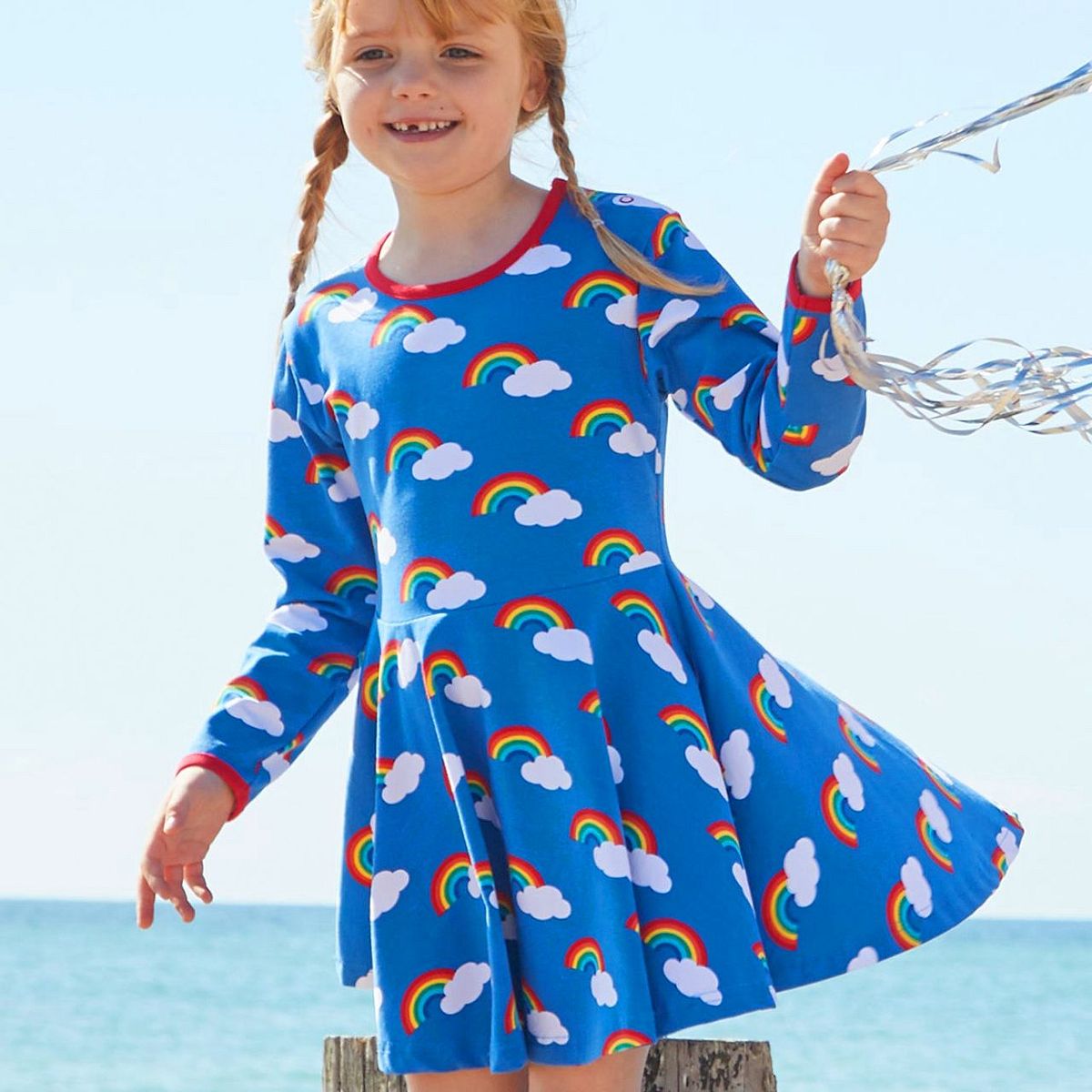 Langarm Skaterkleid Regenbogen blau 128
