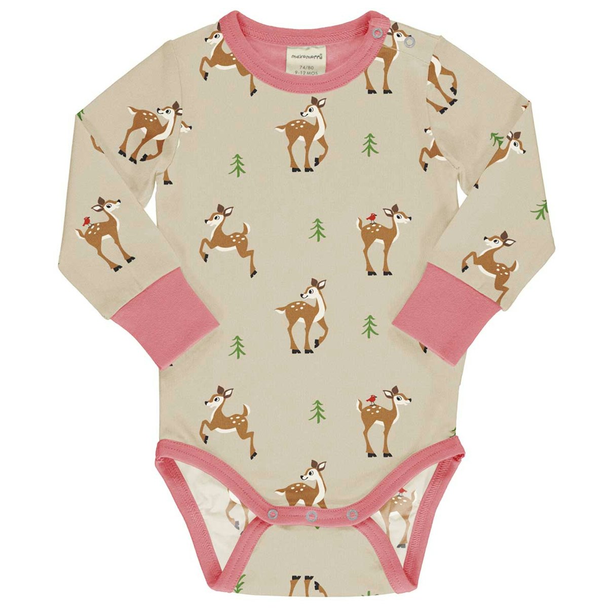 Langarmbody Rehe beige 86/92