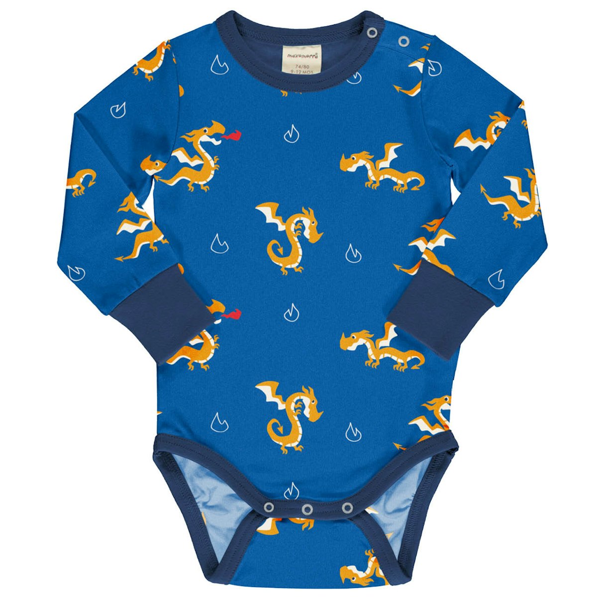 Langarmbody im blau mit Drachen Motiv 86/92