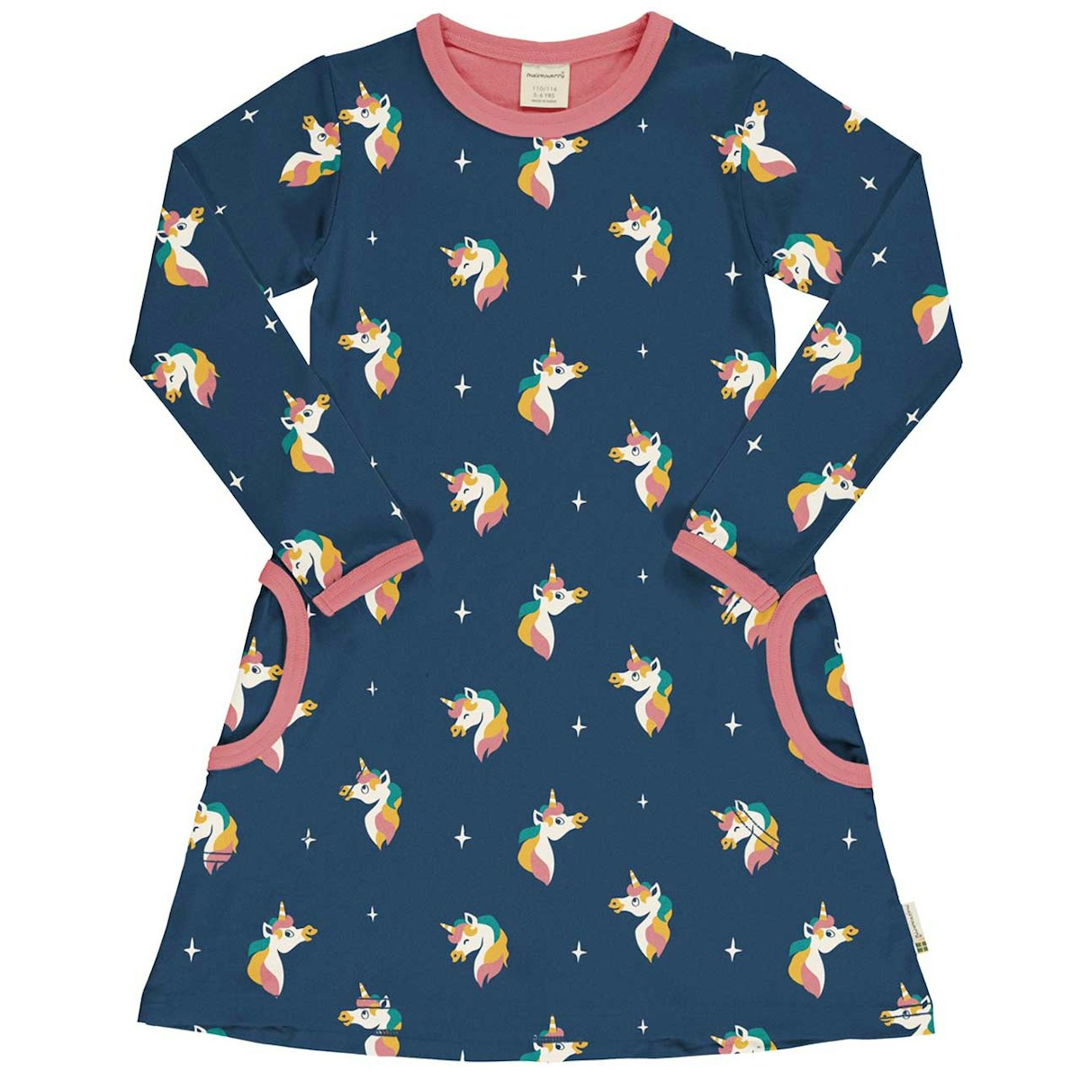 Langarmkleid mit Taschen Einhörner dunkelblau 98/104