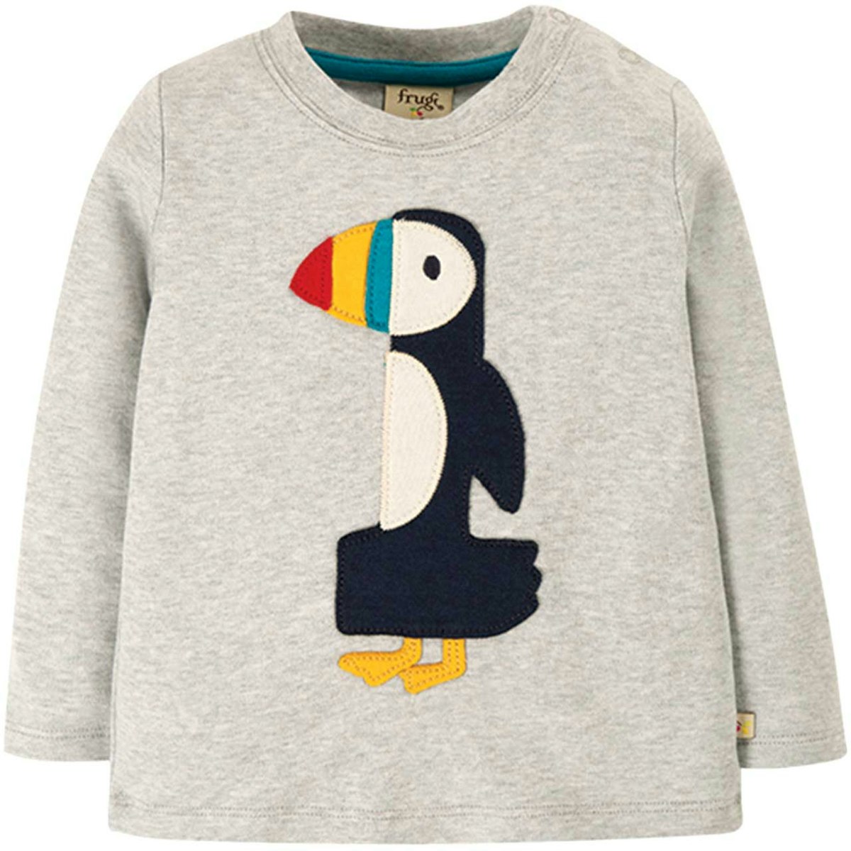 Langarmshirt 1 mit Papageitaucher-Aufnäher grau 80/86
