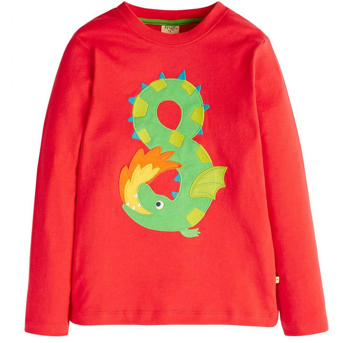 Langarmshirt 8 mit Drachen-Aufnäher rot 128/134