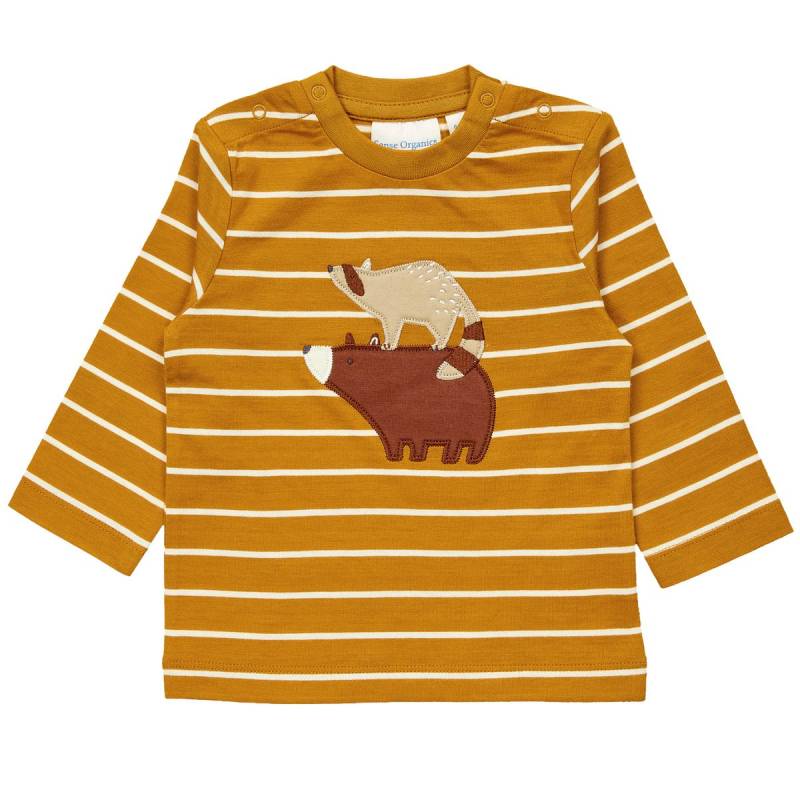 Langarmshirt Baby Tier Aufnäher, curry-gelb gestreift 74/80 Langarmshirt Baby Tier Aufnäher, curry-gelb gestreift 74/80