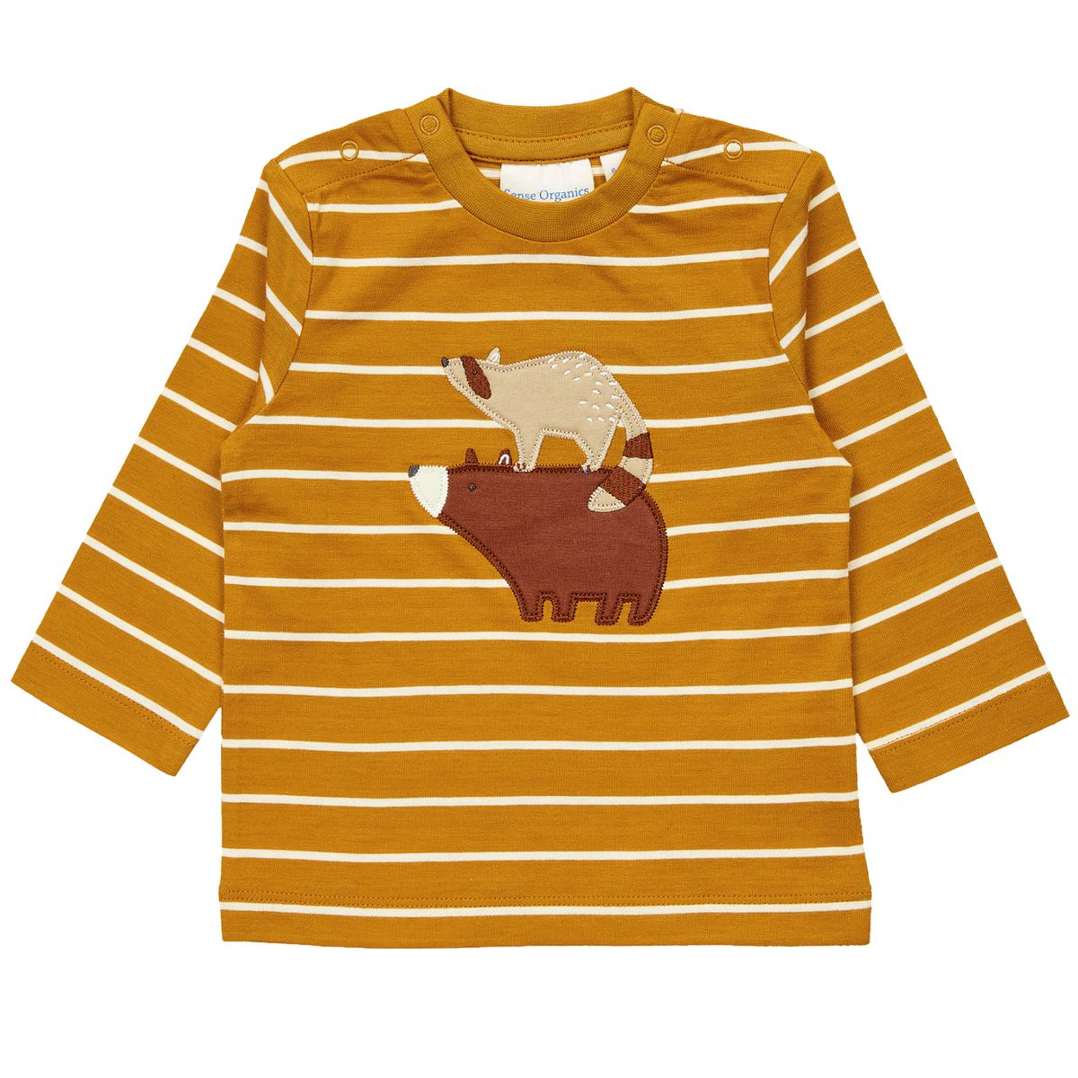 Langarmshirt Baby Tier Aufnäher, curry-gelb gestreift 74 Langarmshirt Baby Tier Aufnäher, curry-gelb gestreift 74
