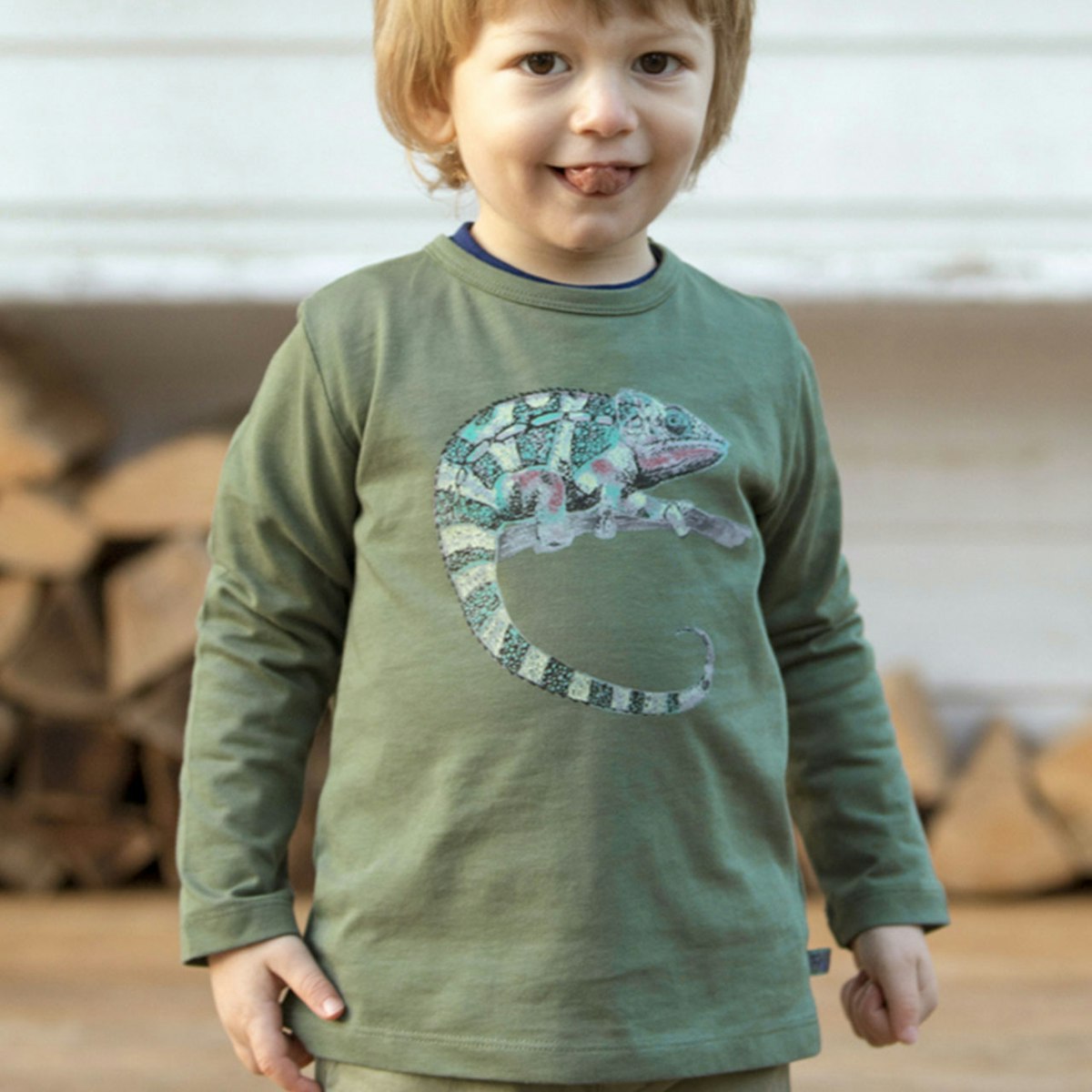 Langarmshirt Chamäleon-Druck waldgrün 86/92