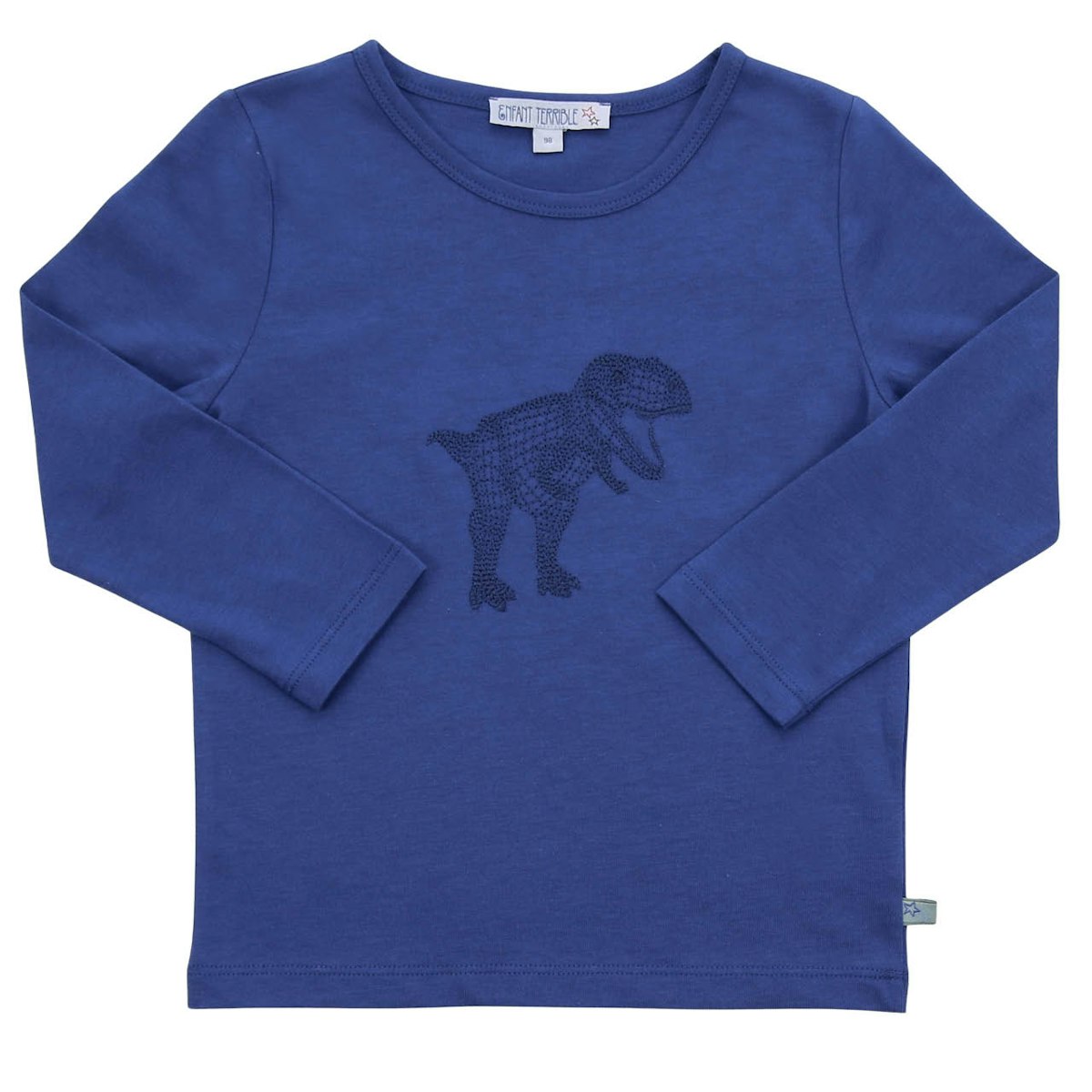 Langarmshirt Dinosaurier-Stickerei kobaltblau 140