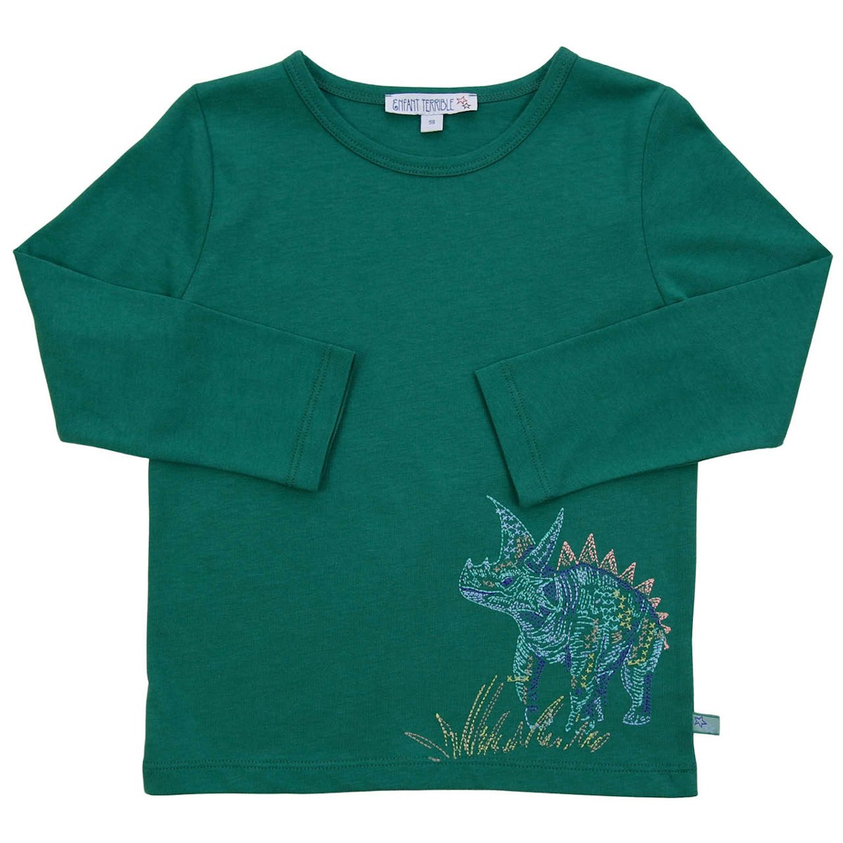Langarmshirt Dinosaurier-Stickerei smaragd 116
