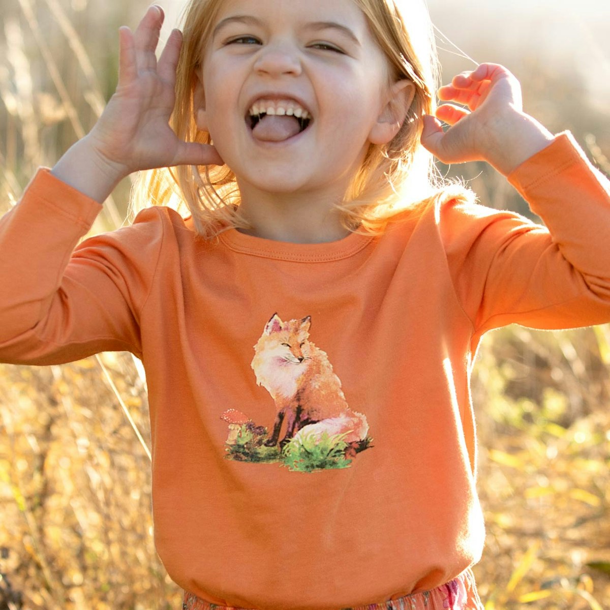 Langarmshirt Fuchs-Druck orange 110/116