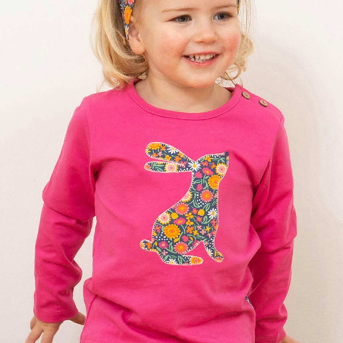 Langarmshirt Hasen-Aufnäher pink 74