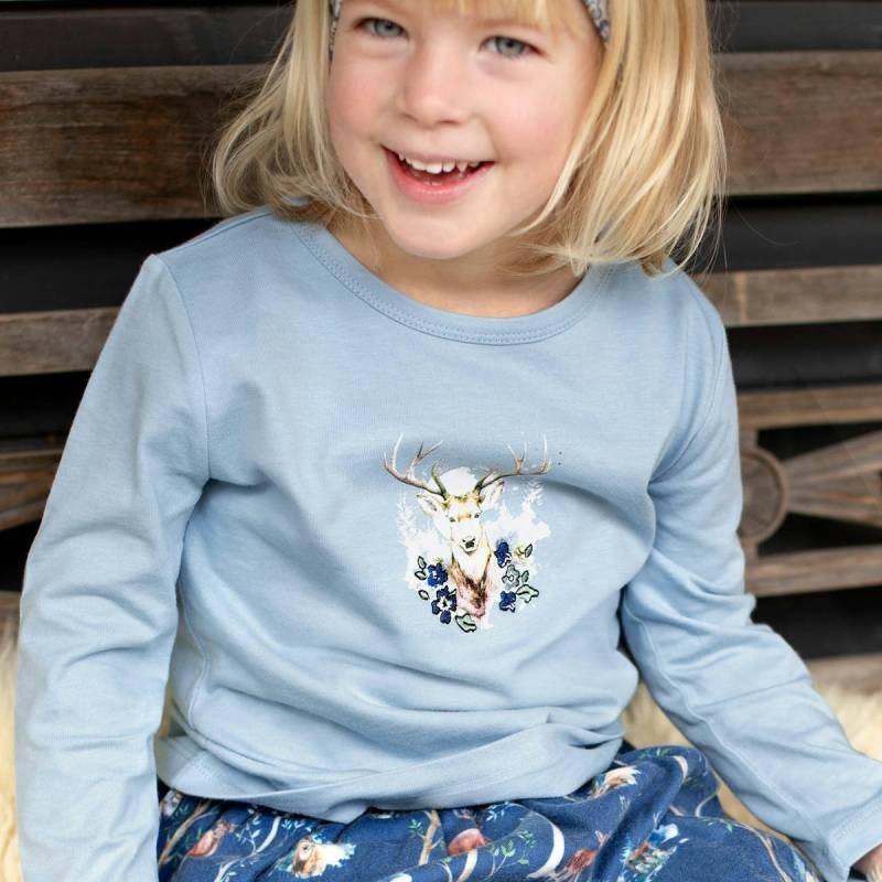 Langarmshirt Hirsch-Druck hellblau 122