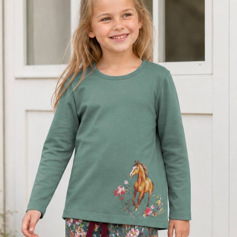 Langarmshirt Pferde-Motiv grün 158/164 Langarmshirt Pferde-Motiv grün 158/164