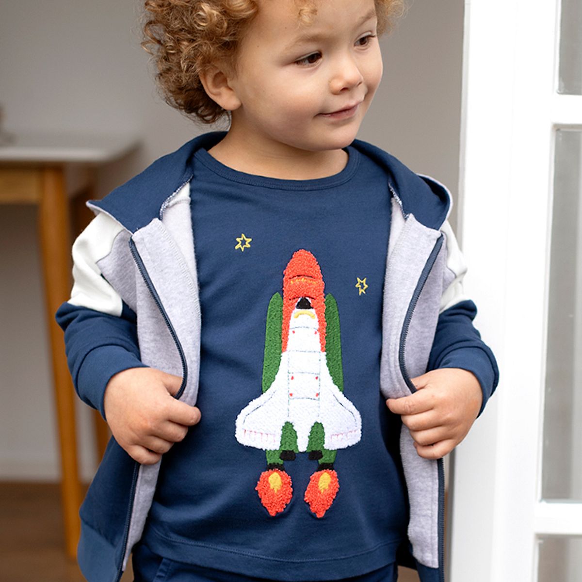 Langarmshirt Rakete blau 134/140