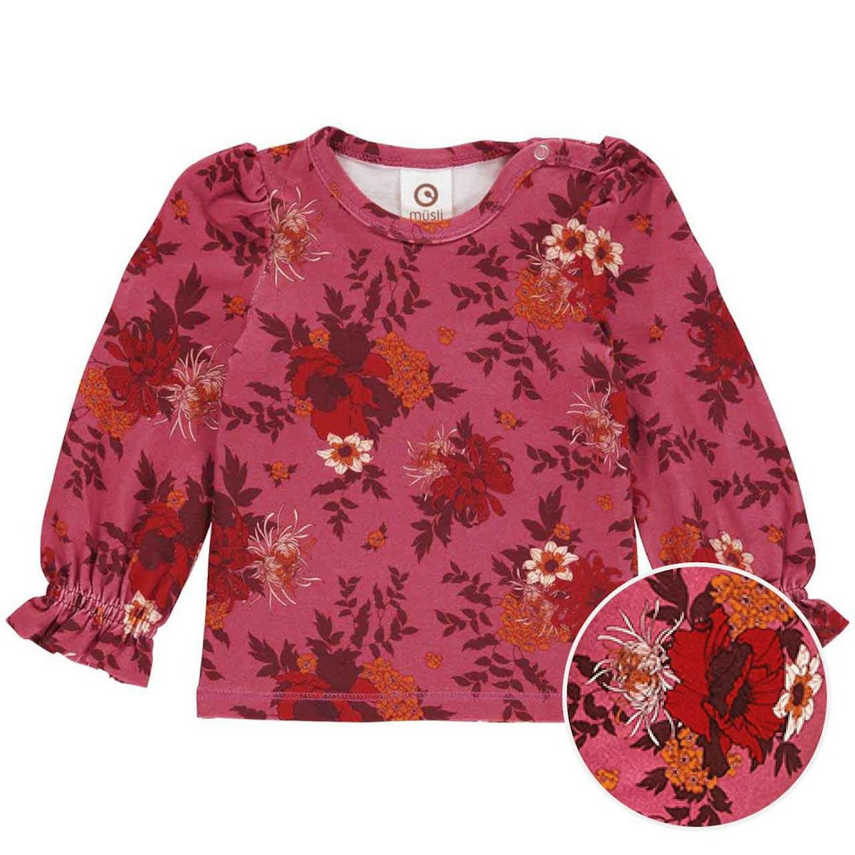 Langarmshirt Rüschenärmel Blümchen violett 86