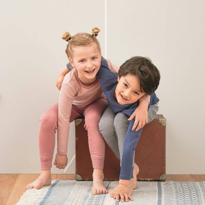 Langarmshirt Wolle/Seide altrosa Streifen 140