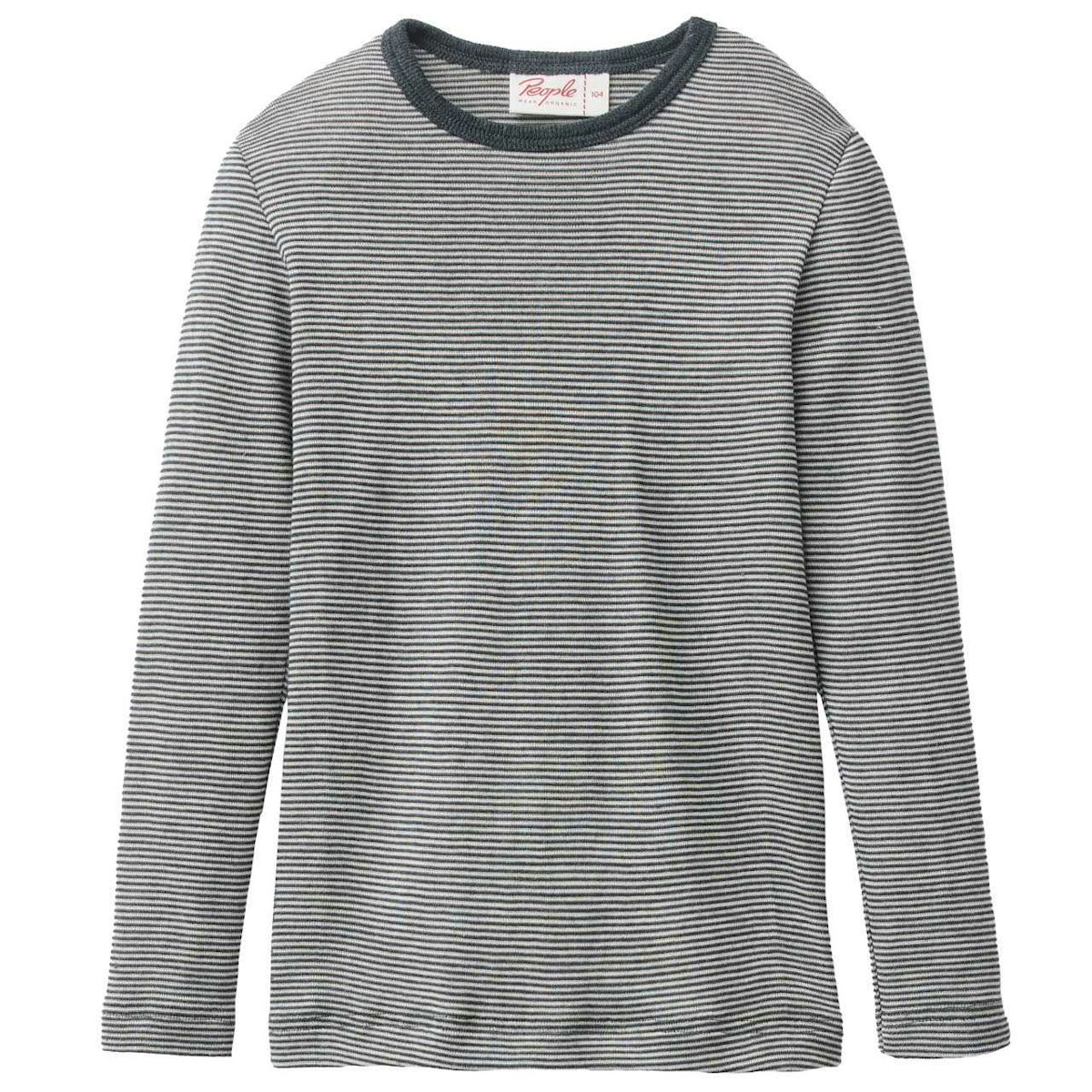 Langarmshirt Wolle Seide anthrazit gestreift 116
