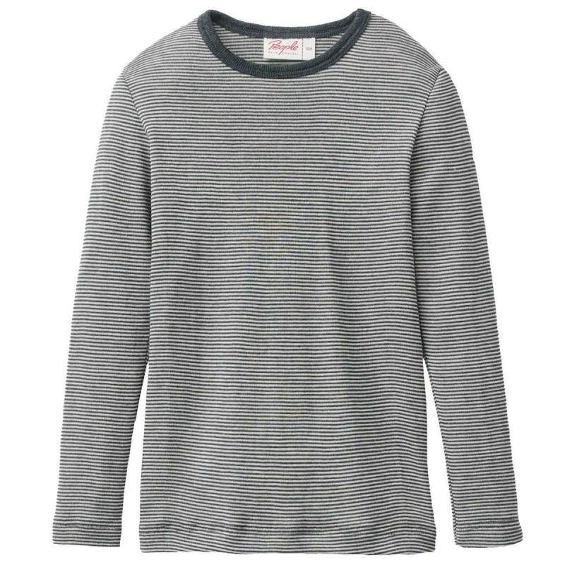 Langarmshirt Wolle Seide anthrazit gestreift 116