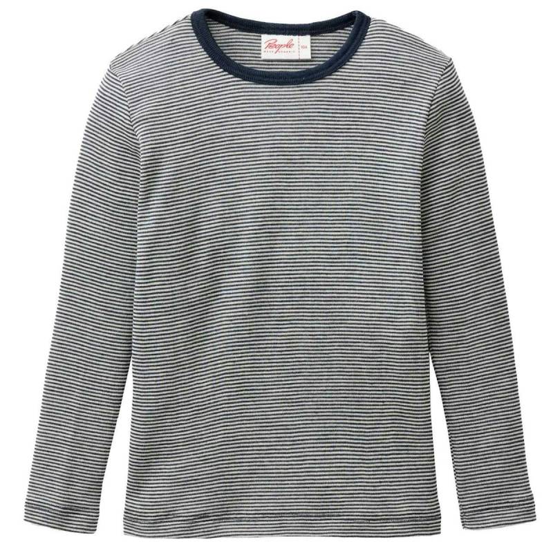 Langarmshirt Wolle Seide dunkelblau gestreift 116