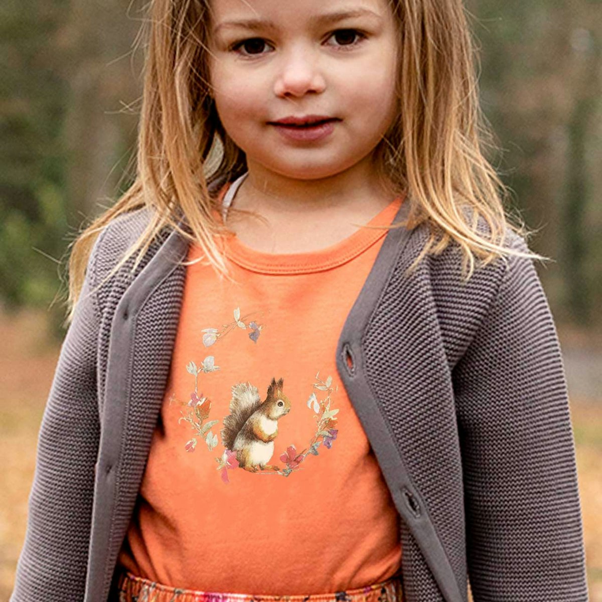 Langarmshirt mit Eichhörnchen Druck orange 98/104