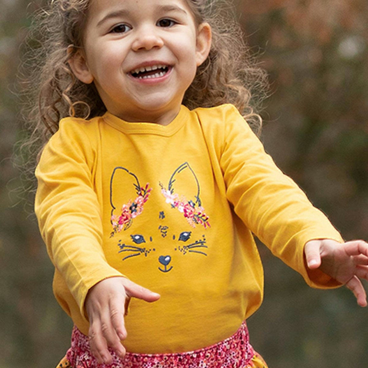 Langarmshirt mit Fuchs Stickerei honig-gelb 86/92